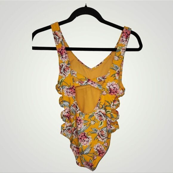 Target Xhilaration orange and pink floral one-piece swimsuit Size Small - Picture 1 of 8